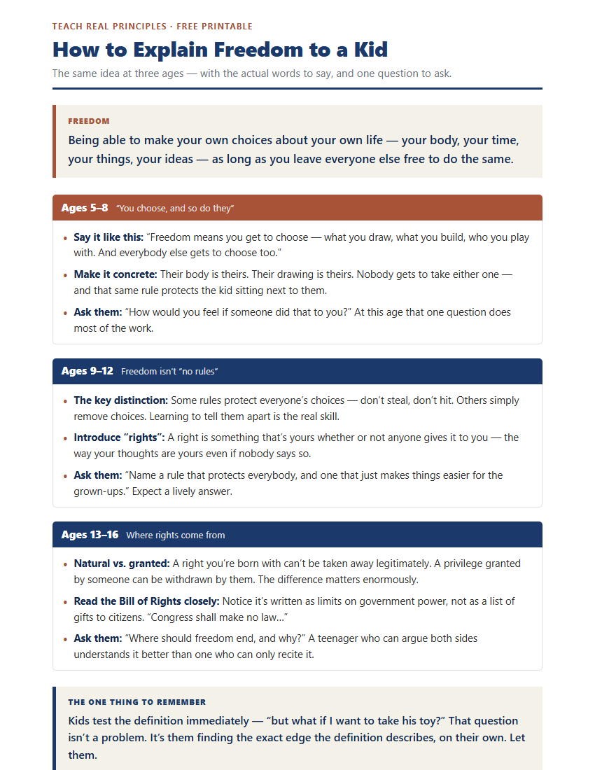 Preview of the How to Explain Freedom to a Kid printable