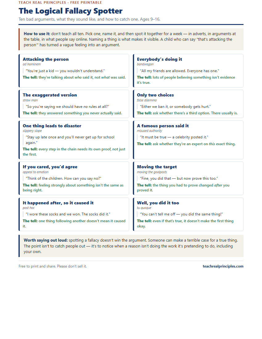 Preview of the The Logical Fallacy Spotter printable